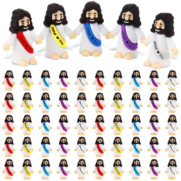Urskytous 50Pcs Mini Jesus Figurine Bulk Little Jesus Figures Toys Colorful Tiny Religious Doll Fun Christ Religious Party Favor