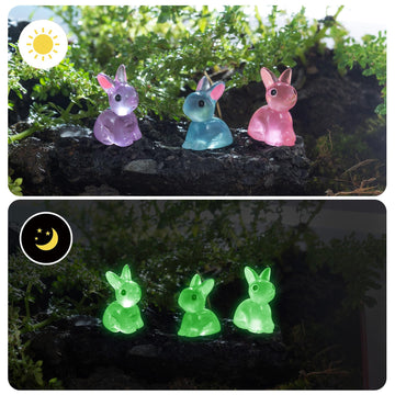 200PCS Luminous Mini Resin Ducks Tiny Frog Flamingo Glow in The Dark Animals Mushroom Rabbit Dolphin Dollhouse Landscape Garden