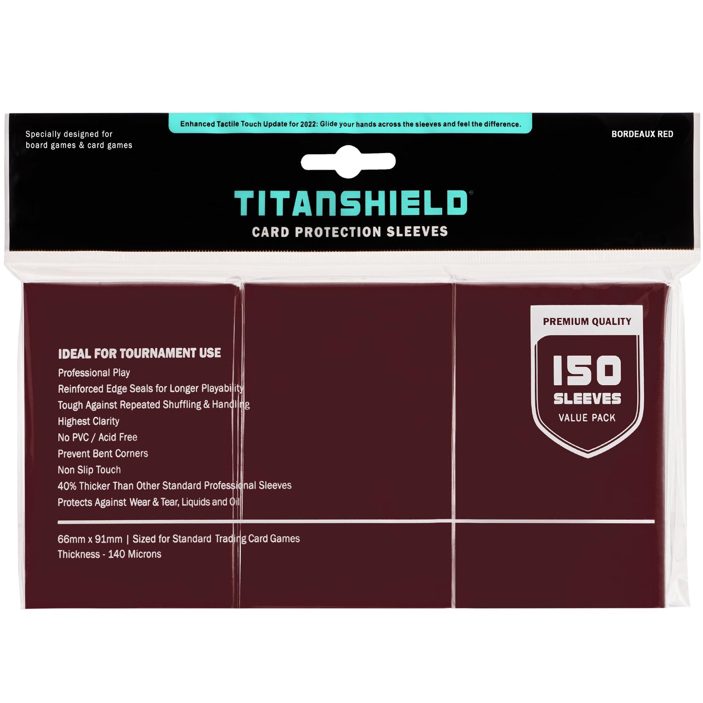 Titanshield (150 Sleeves, Bordeaux Red) Compatible With Standard Sized Board Games, Mtg Magic The Gathering, Pokemon, Lorcana And Trading Cards 2.5' X 3.5' 66X91Mm
