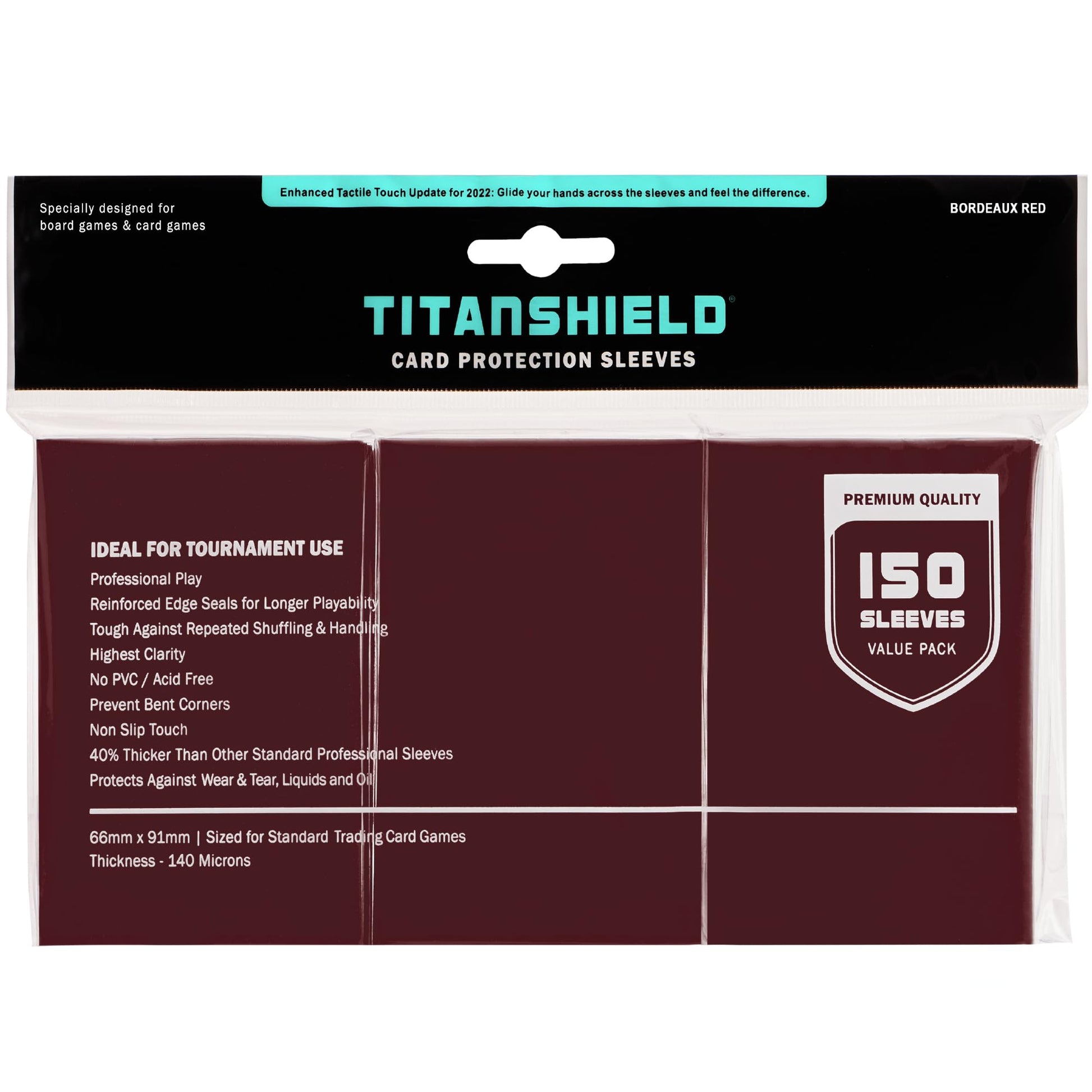 Titanshield (150 Sleeves, Bordeaux Red) Compatible With Standard Sized Board Games, Mtg Magic The Gathering, Pokemon, Lorcana And Trading Cards 2.5' X 3.5' 66X91Mm