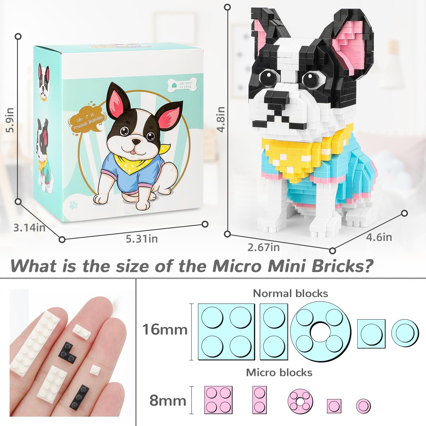 Qlt Qiaoletong Cute Animal Micro Mini Building Blocks Kit, French Bulldog Micro Bricks Building Toys For Adults, Party Favors For Kids 12+ 14+, Birthday Gift, Carnival Prizes (917 Pcs)