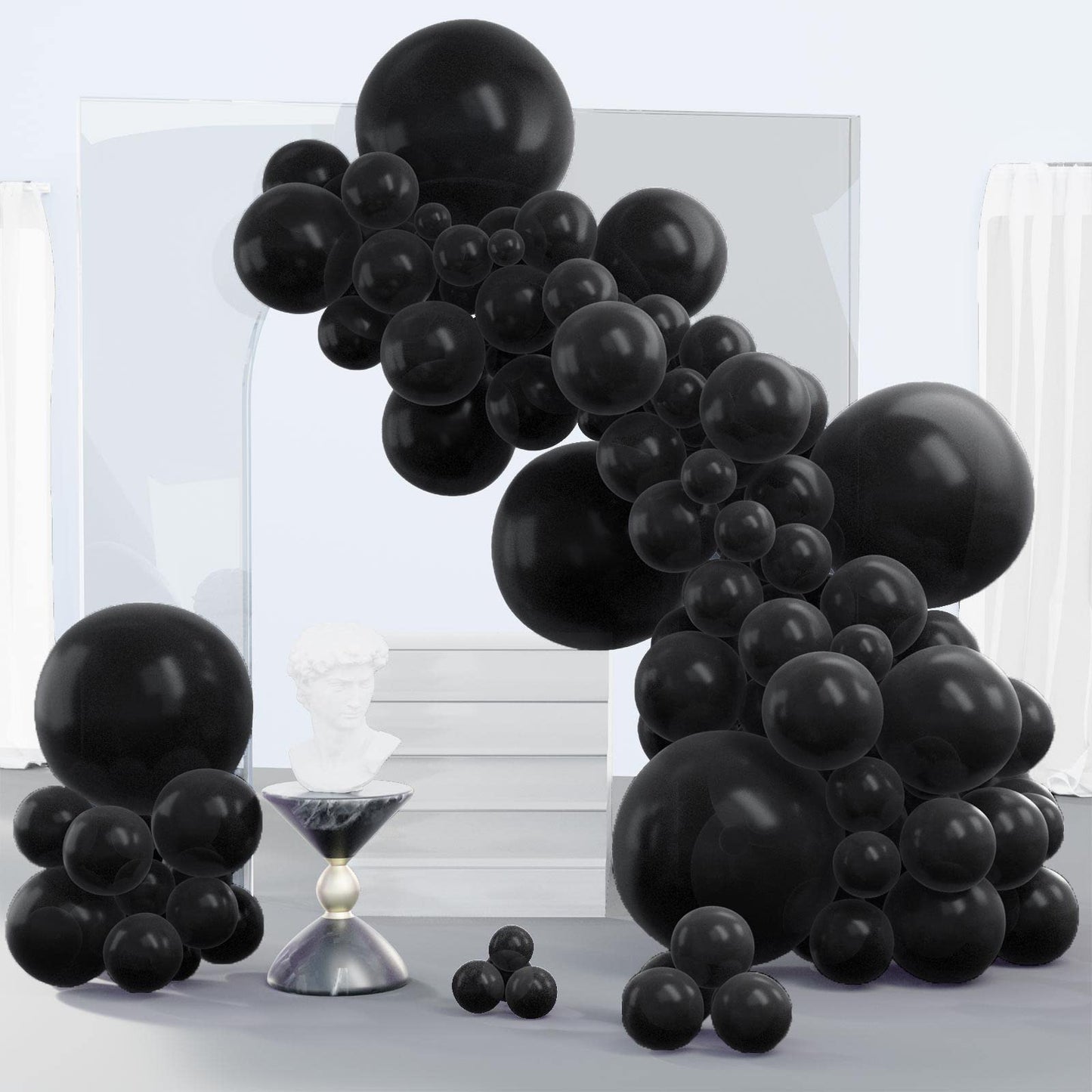 PartyWoo Black Balloons - 140 Pcs Matte Rubber Balloons Set (5"-18") for Birthday Decorations, Balloon Garland & Arch, Black-Y18