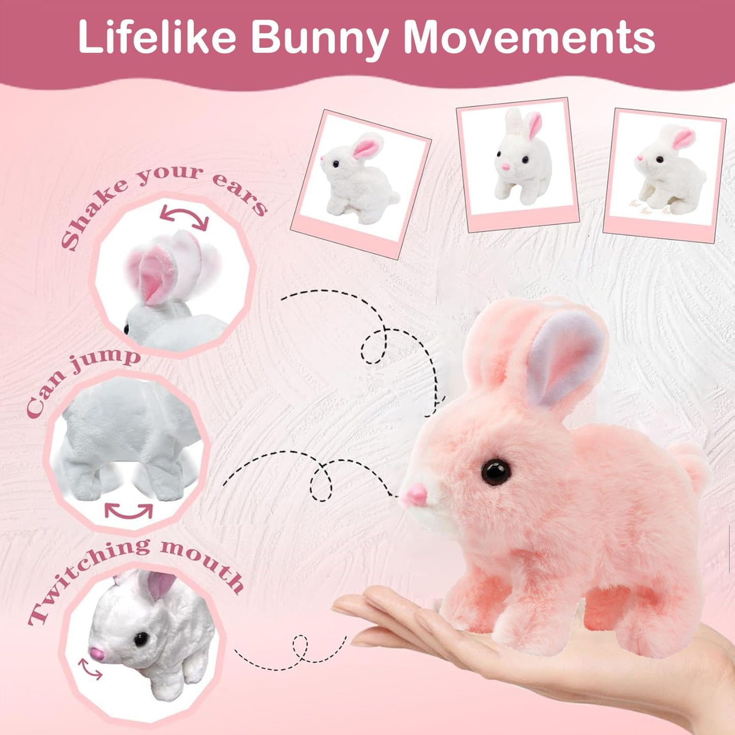 Teotopoa My Realistic Bunny Toy,Vitality Bliss Bunny,Hopping Bunny Toy,Rabbit Plush Interactive Toys,Wiggle Ears Twitch Nose,Ele