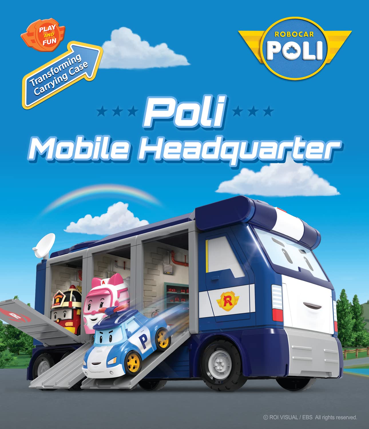 Robocar Poli Mobile Headquarters 3-in-1 Police HQ Trailer Truck Toy with Vehicle Launchers & Die-Cast Car, Ages 3+, Model 83377