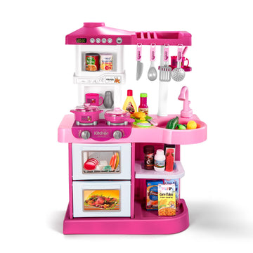 Temi Play Kitchen Playset Pretend Food - 53 PCS Pink Kitchen Toys for Toddlers, Toy Accessories Toddler Set w/Real Sounds and Li