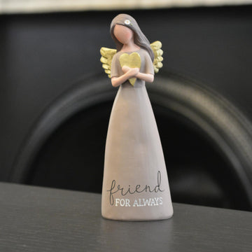 Blossom Bucket Friend For Always Heart Chocolate Brown 6 Inch Resin Stone Angel Figurine (Bb-1911-12692)