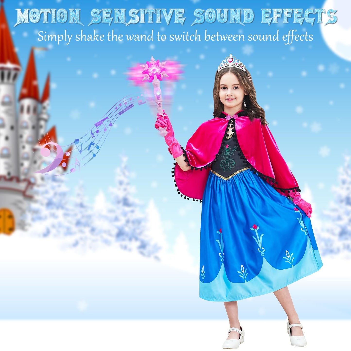 Enrichfun Light Up Frozen Snowflake Wand With Sound, Motion Sensitive Magic Princess Toys For Kids Girls Party Favors 4 Pieces,