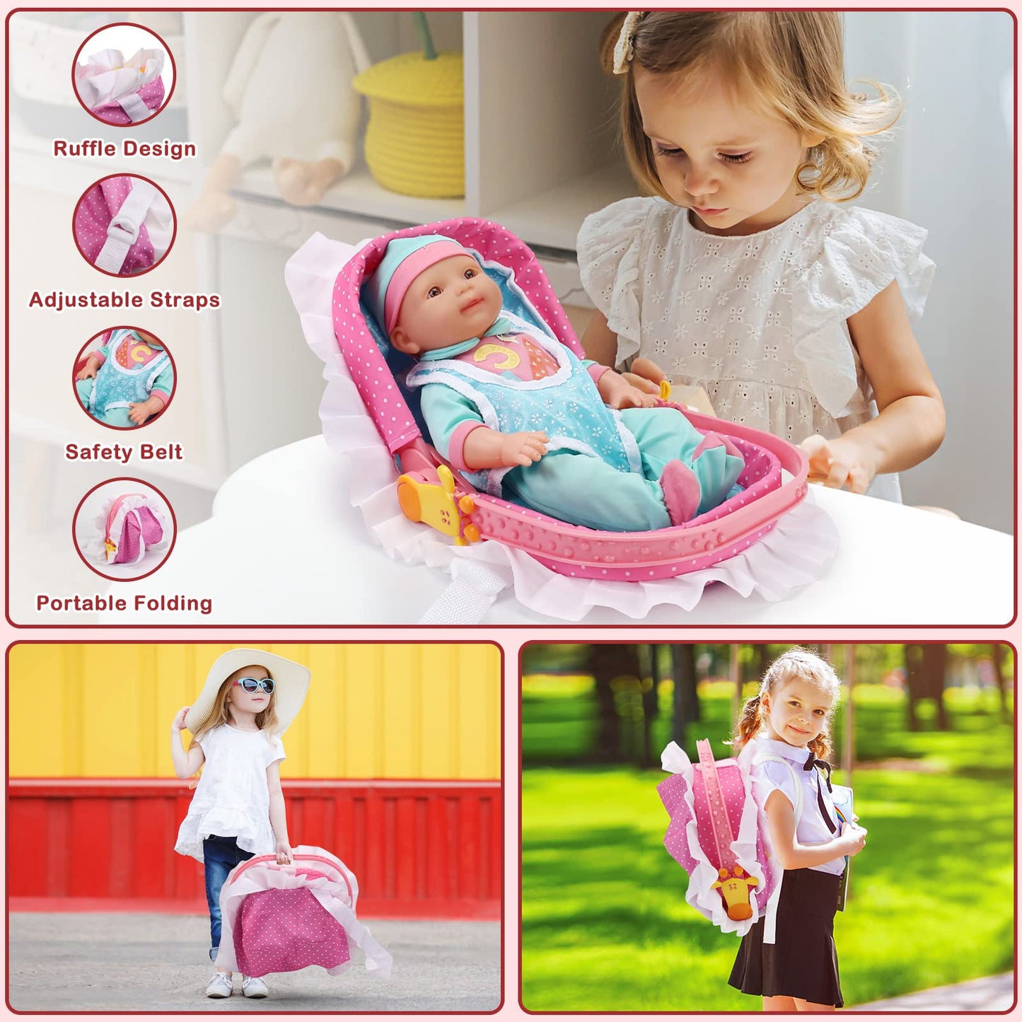 Deao Baby Doll Set, 25 Pcs Baby Doll Accessories With High Chair, Bath, Crib, Feeding Accessories 14' Pretend Play Baby Dolls Toys Gift For Girls