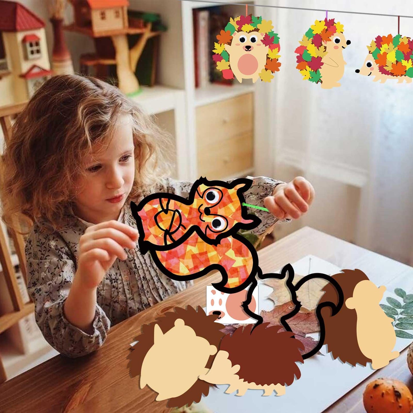 Zliisang 12PCS Make You Own Fall Crafts Kit Bulk Fall Animals Paper Suncatchers Foam Stickers Crafts DIY Kit for Autumn Thanksgi