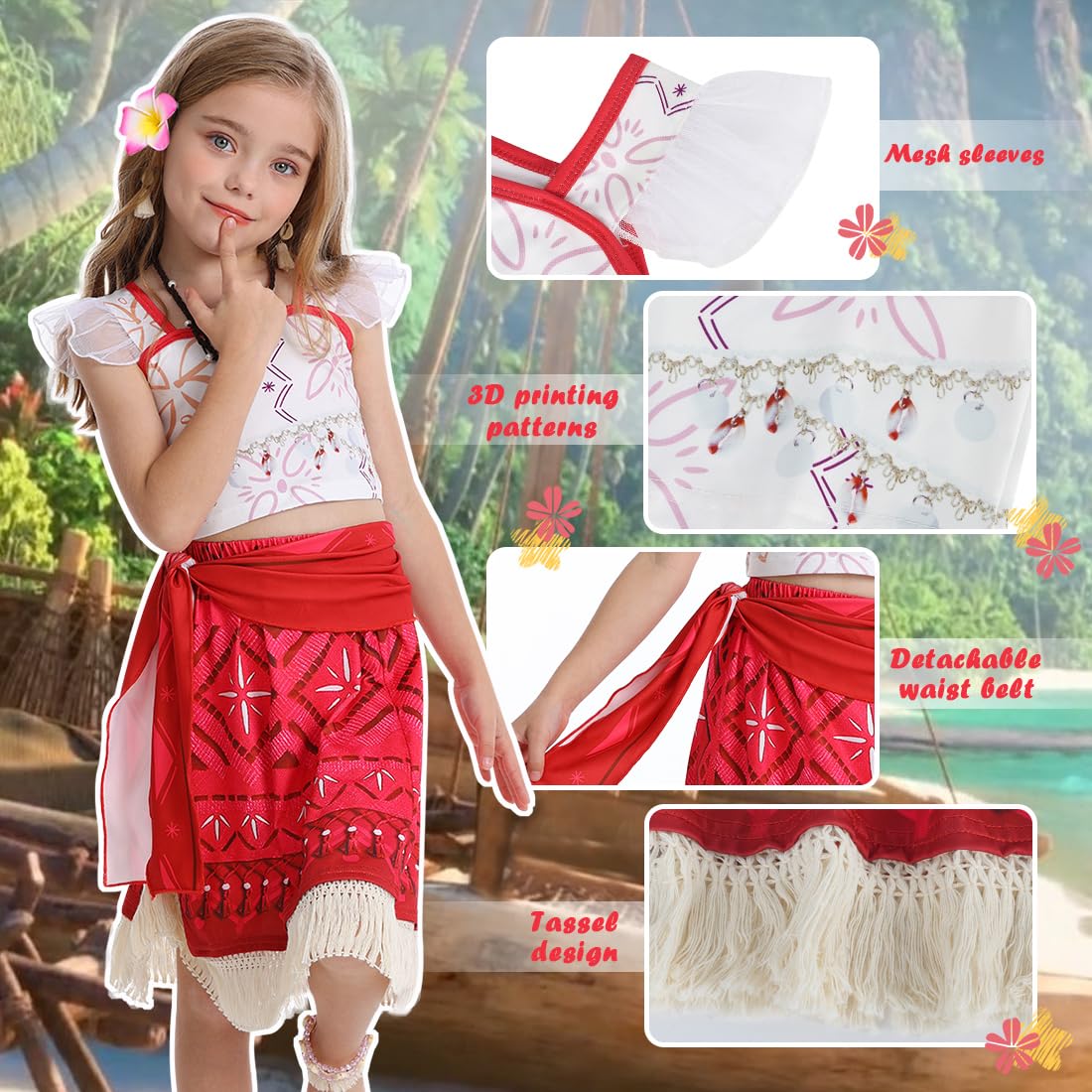 WonderBabe Princess Adventure Dress Up Clothes for Little Girls Princess Two-Piece Dress Skirt Set Witch Accessories Princess Ad