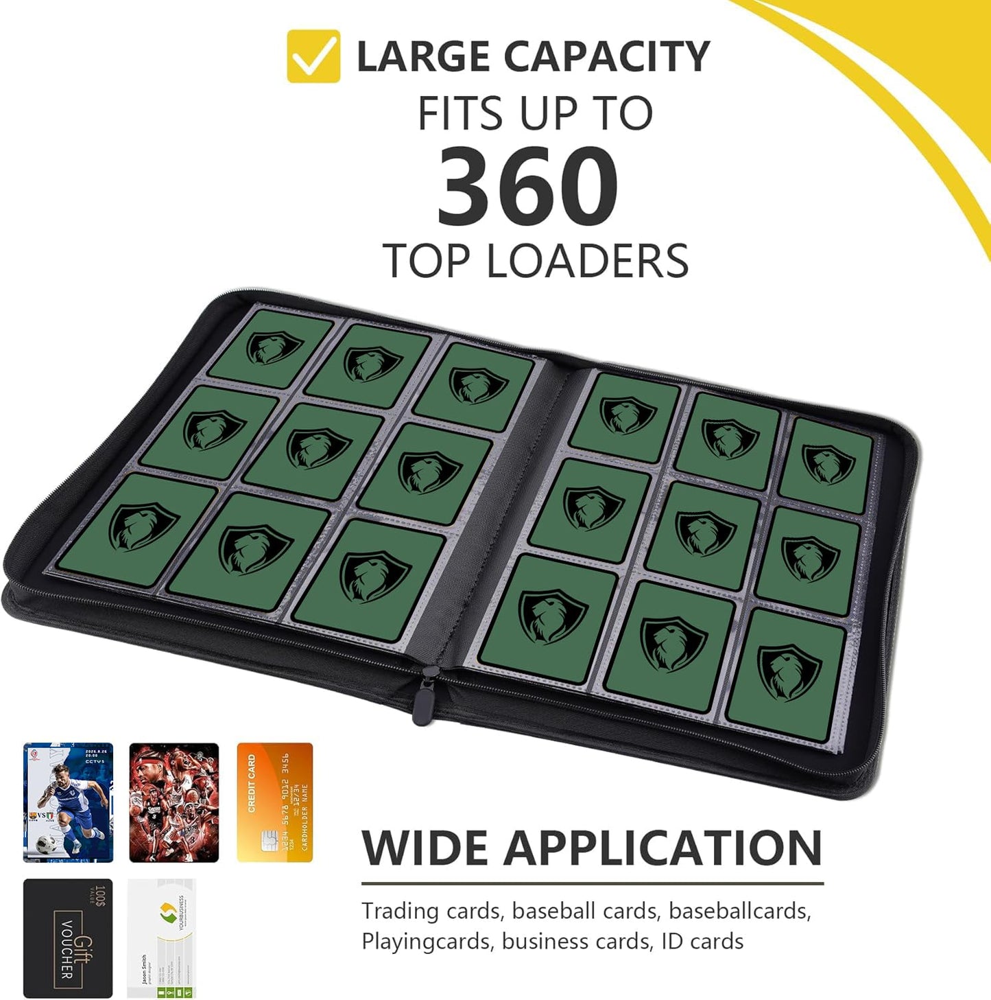 Card Binder 9 Pocket with Zipper 360 Pockets Trading Card Holder Book  enhanced PU Cover Zip Folder Binder for TCG  MTG Sports Cards  Game Cards (Greens)