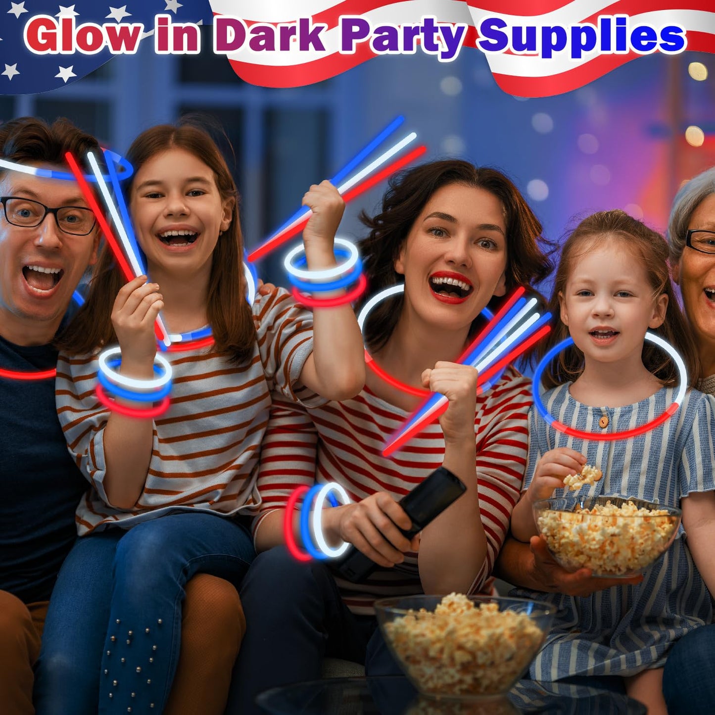4th of July Red White Blue Glow Sticks Party Favors Supplies for Kids 90 PCS,Light up Neon Bracelets Necklaces for Fourth of Jul