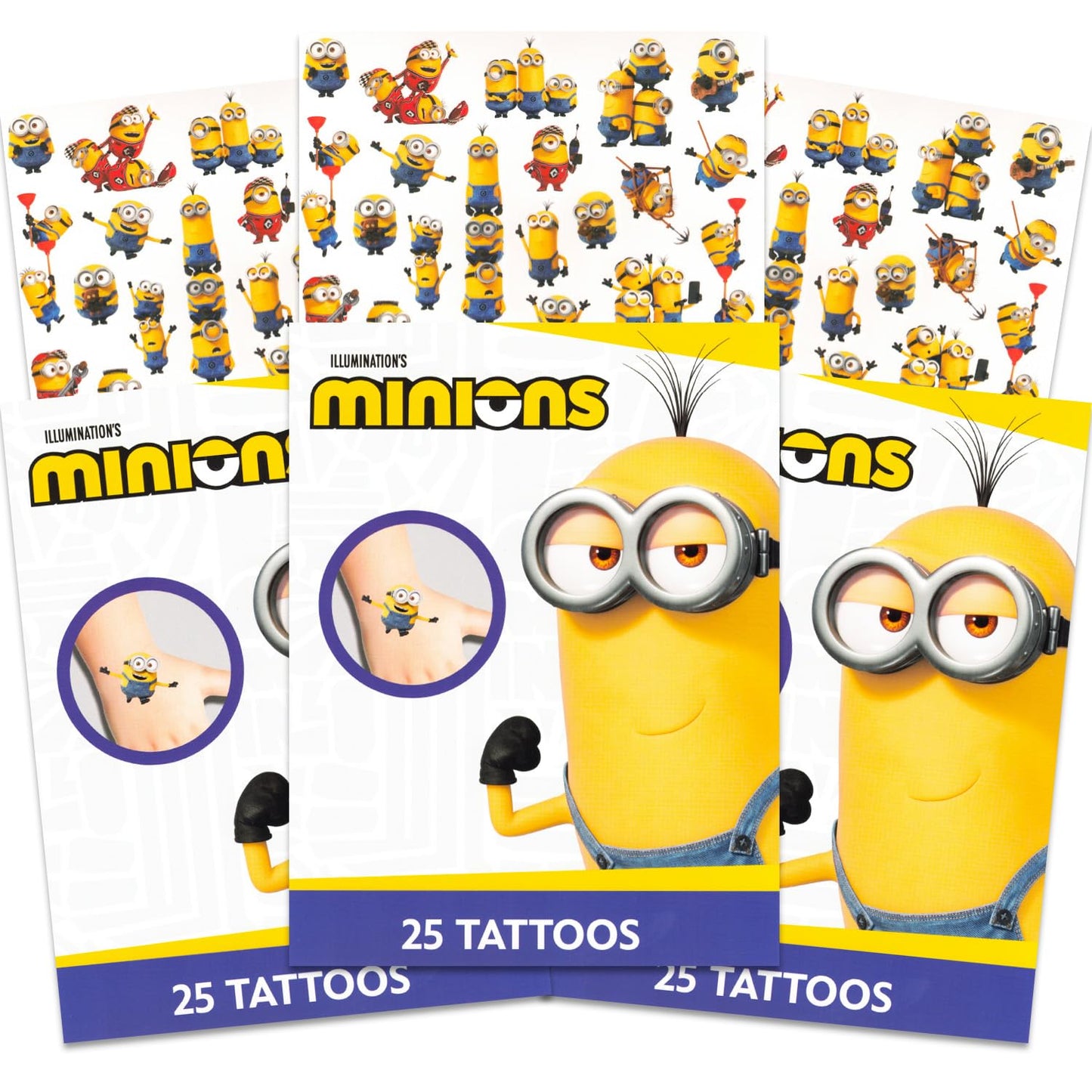 Despicable Me Minions Tattoos Party Favors Pack Bundle - 75 Ct Minions Temporary Tattoos for Kids, Boys, and Girls (Minions Part