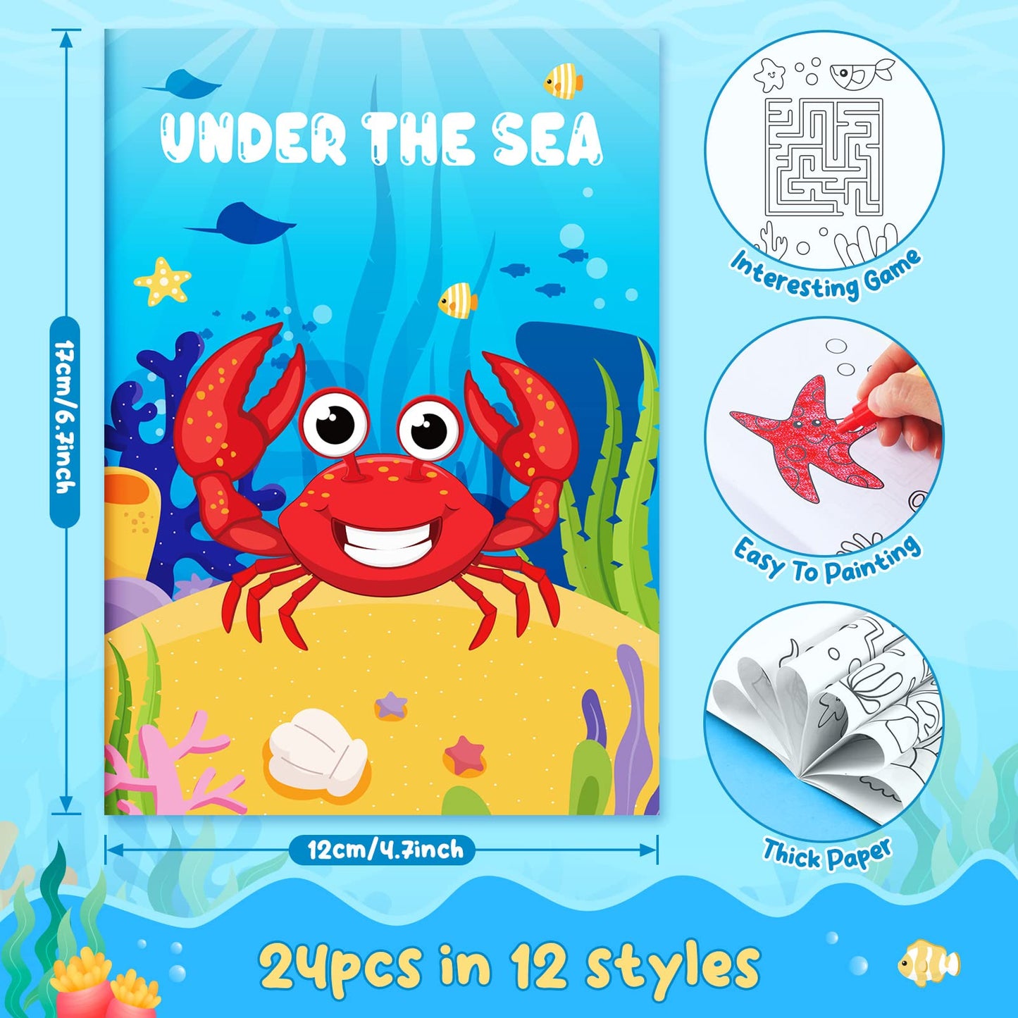 BenLouis 24 Pcs Mini Coloring Books for Kids - Ocean Animals Party Favors, Colorful Paper Activity Books, Model BL030