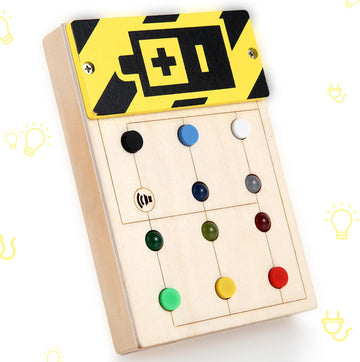 Asweets Montessori Busy Board for Toddler with Buzzing, Soft Silicone Botton, Wooden Busy Board with LED Light Switches, Sensory