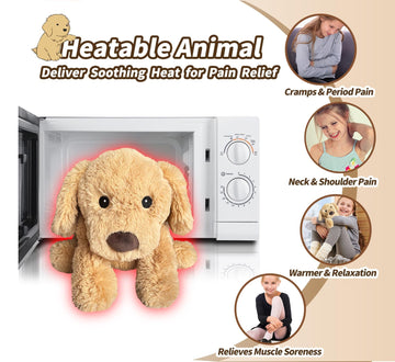 Cuckool Golden Retriever Stuffed Animals, Microwavable Stuffed Animals Heating Pad For Cramps, Pain Stress Relief, Heatable Cool