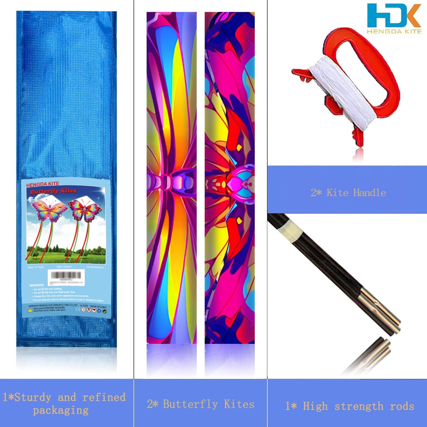 HENGDA KITE 2 Pack Butterfly Kite,for Kids and Adults,Easy to Fly,Excellent Fabric and Structure Design,The Pictures are Beautif