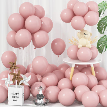Jobkoo 5 Inch Pink Balloons, 60 Pcs Boho Blush Pink Party Balloon Small Dusty Rose Nude Pink Balloons 5'' Mini Retro Vintage Pin