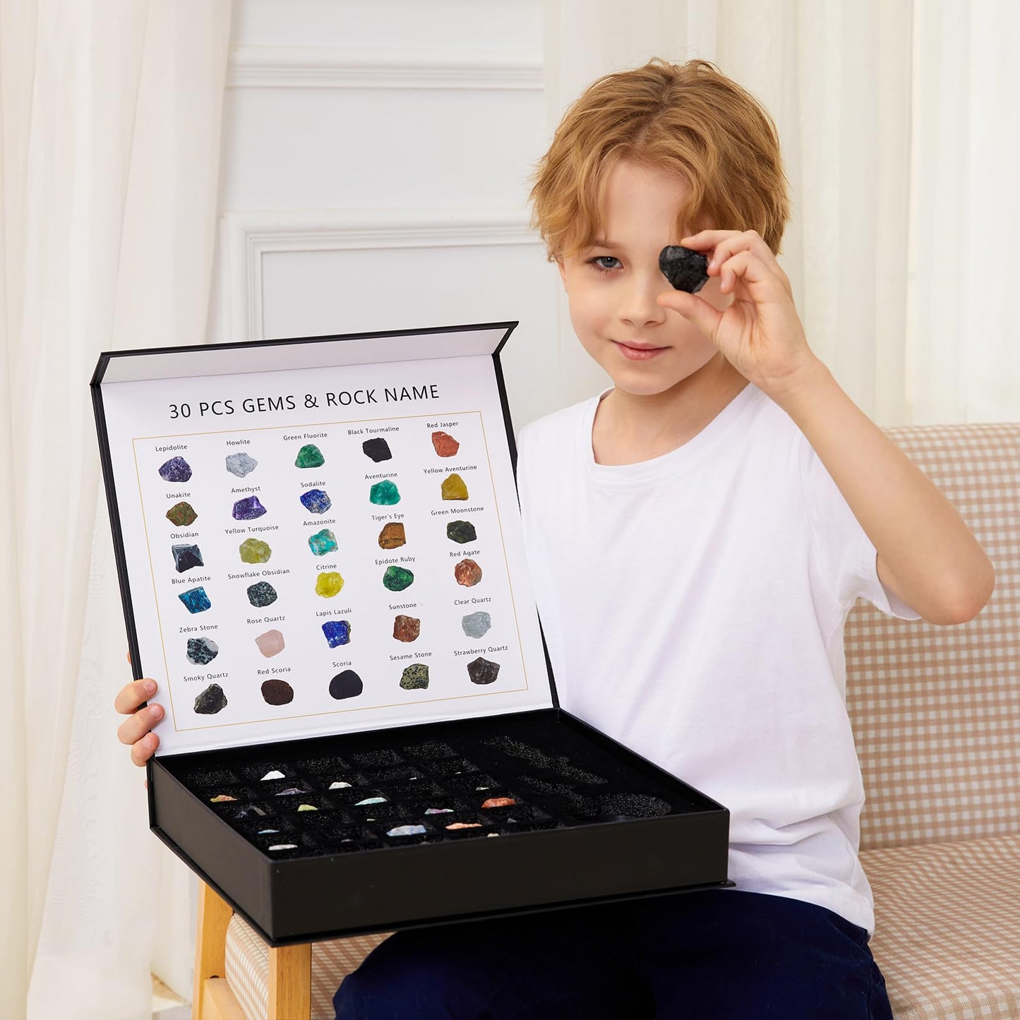 Rock Collection For Kids - 30 Pcs Rocks, Gemstones & Crystals Kit With Learning Guide,Mineral Education Set Geology Science Stem