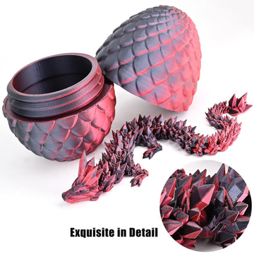 Locyfens 3D Printed Dragon Eggs With Dragon Inside, Articulated 3D Dragon Toys With 3D Dragon Eggs, Crystal Dragon Black Red