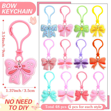 Jadive 48 Pack Pastel Bow Keychains Bulk Coquette Cheer Party Favors Pink Bow Theme Birthday Party Supplies Gifts for Kids Girls