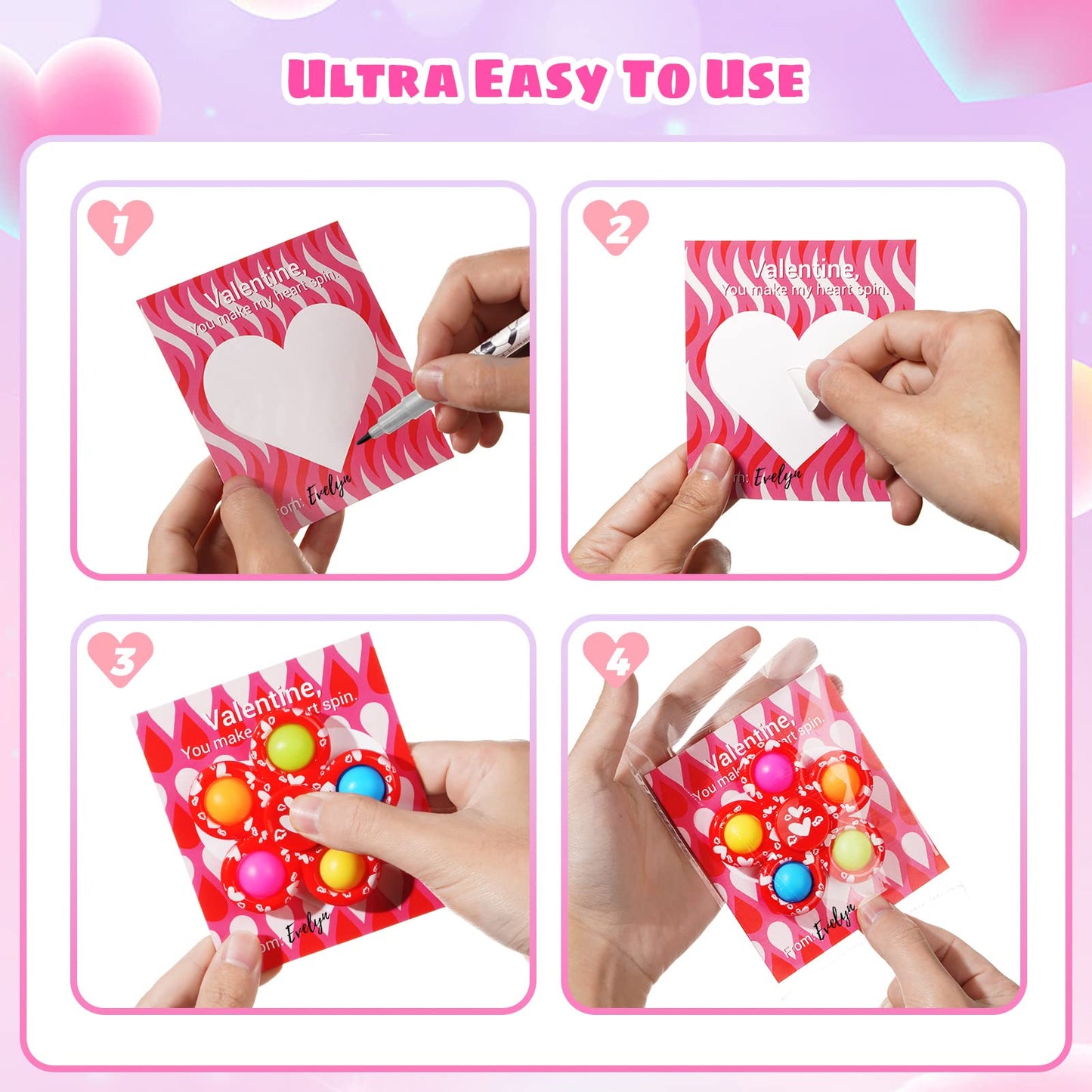Scione 24 Pack Valentine'S Gifts Cards For Kids With Fidget Spinners, Valentine Classroom Pop Bubble Fidget Toys Party Favors, School Classmates Prizes Exchange Gifts Bulk Goodie Bag Fillers