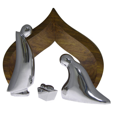 Nambé Nativity Scene Figurines (4-Piece Set) - Christmas Figurine Set - Creche, Mary, Joseph, Baby Jesus In Acacia Wood & Alloy, Elegant Holiday Décor For Spiritual & Festive Holiday Display