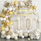 10Th Birthday Decorations Sand White Gold,10Th Birthday Balloon Arch Garland Kit With Happy 10Th Birthday Number 10 Foil Balloon