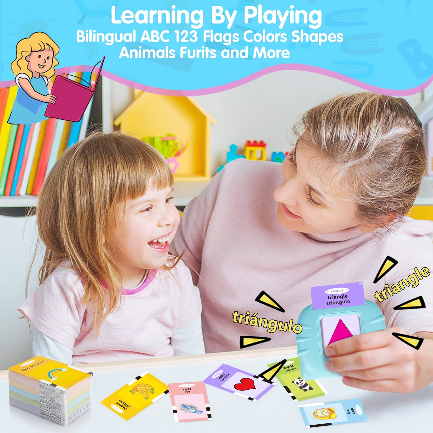 Qutz Abc Learning Flash Cards For Toddlers 2-4 Bilingual Spanish English, Autism Toys, Speech Therapy Toys, Educational Learning Talking Sight Words Flash Cards For Boys And Girls, 275 Sight Words