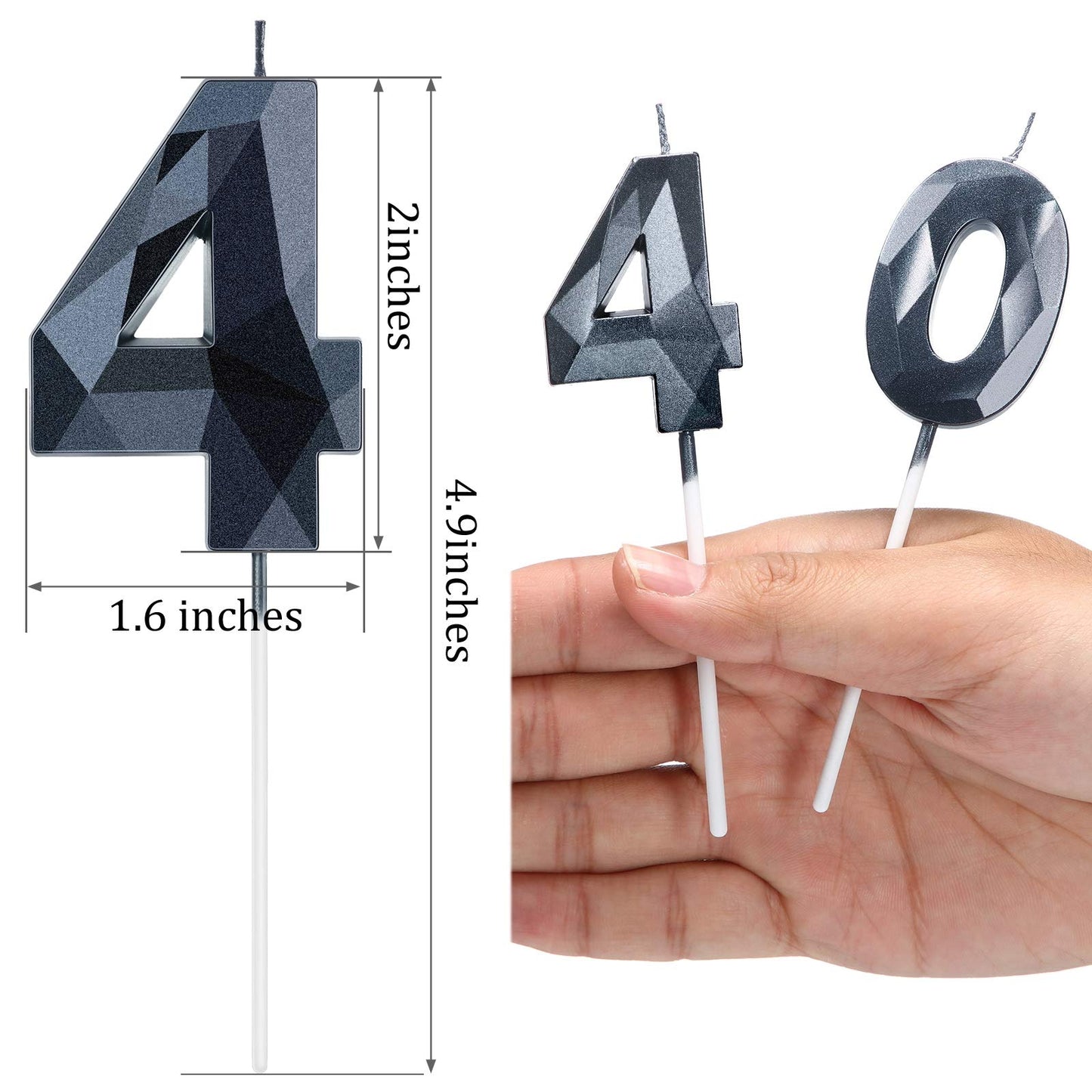 Nuanchu 40th Birthday Candles - 3D Black Wax Number 40 Cake Topper, 2 Inch Sparkler for Men & Women Birthday Party Decoration
