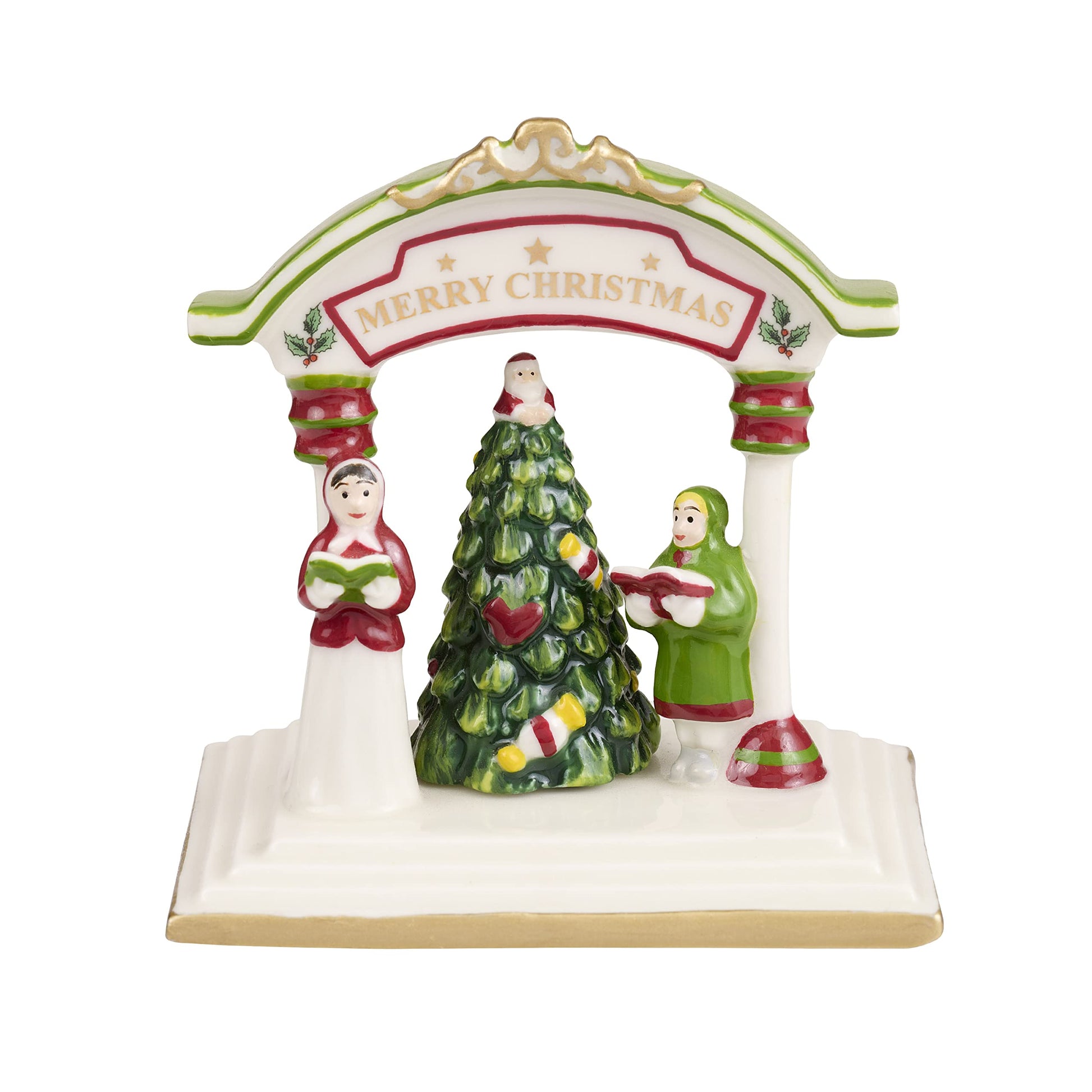 Spode Christmas Tree Miniature Christmas Village Figural Decoration, Snowy Christmas Village Set, Ceramic Holiday Decor - Festiv