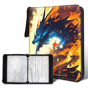 Wazzio Trading Card Storage Album  Card Binder with 50 Durable 9-Pocket Pages  Ice Fire Dragon Design on Pocket Card Packs  Gifts for Zipper Closure Collector's Album