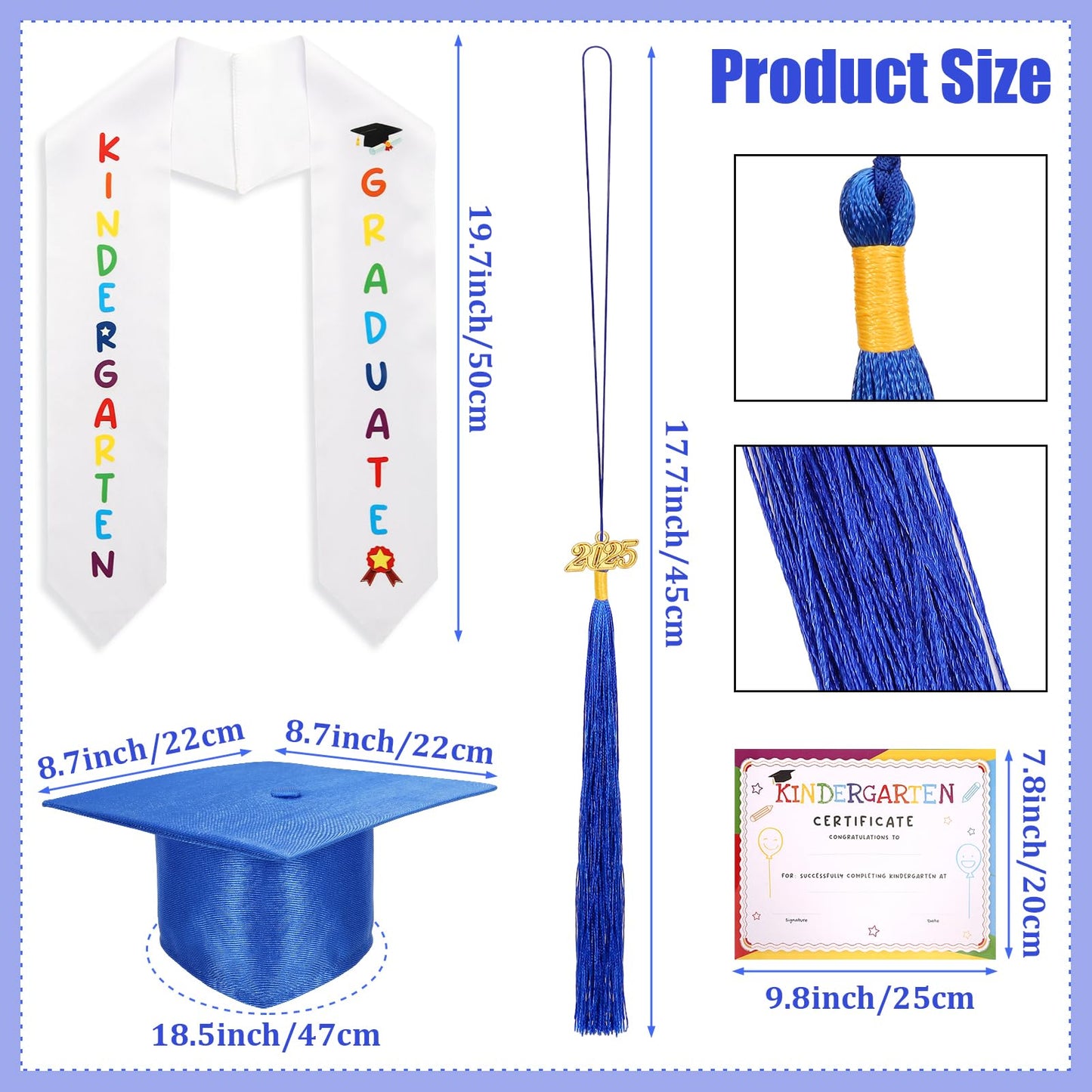 Vicamb 4Pcs Kindergarten Graduation Cap And Gown With 2025 Tassel,Graduations Stole,Kids Graduation Outfit For Graduates
