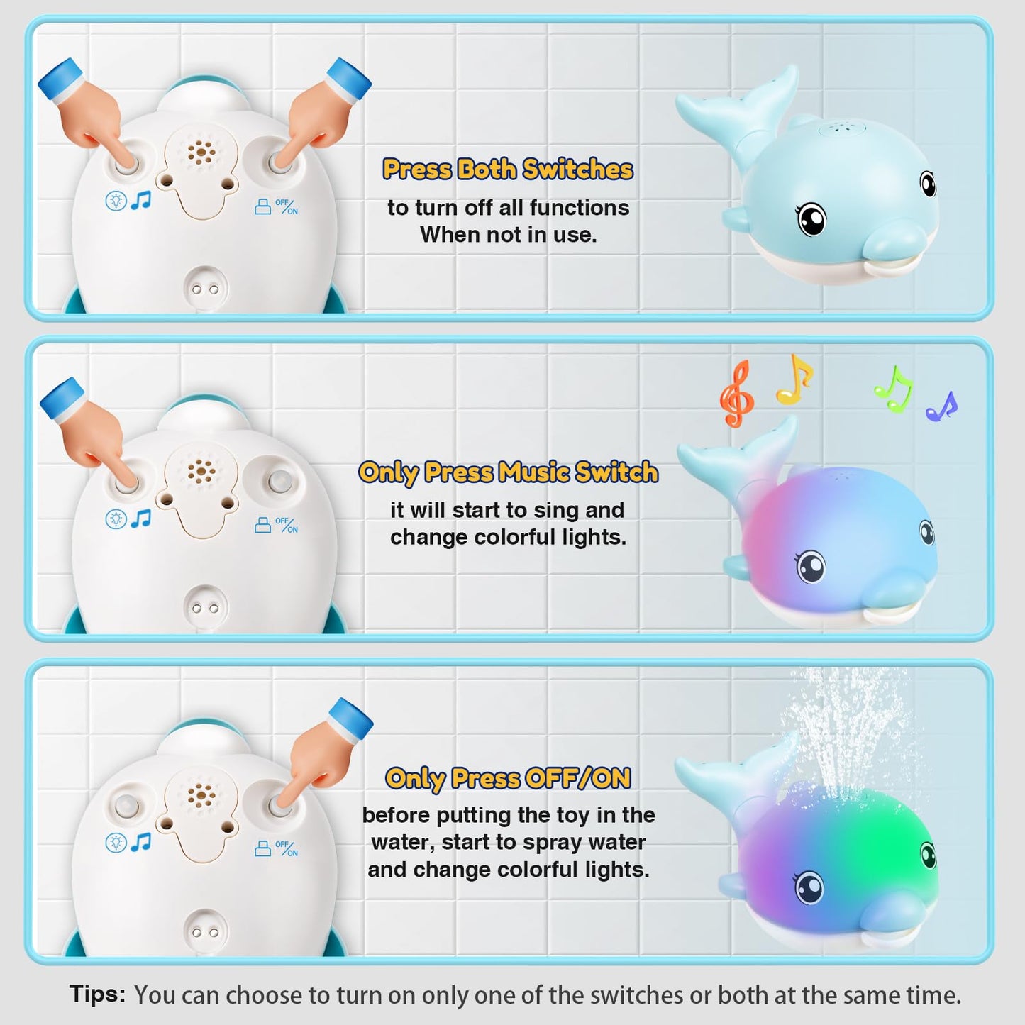 Baby Bath Toys, 2025 Upgraded Magnetic Charging Toddler Bath Toys for Kids Ages 1-3, Light Up Dolphin Bath Toy Sprinkler, Birthd