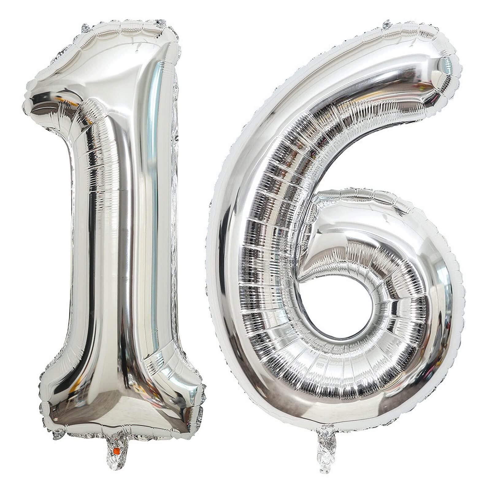 40 Inch Silver 16 Number Balloons Giant 16 Or 61 Balloons Silver Birthday 16 Balloons 16Th Birthday Anniversary Party Decoration