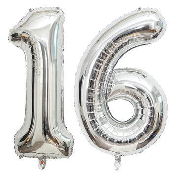 40 Inch Silver 16 Number Balloons Giant 16 Or 61 Balloons Silver Birthday 16 Balloons 16Th Birthday Anniversary Party Decoration