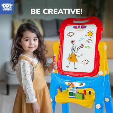 STEAM Life Large Art Easel for Kids, Double-Sided 4In1 Toddler Easel with Rotable Magnetic Chalkboard & White Drawing Board, Hei