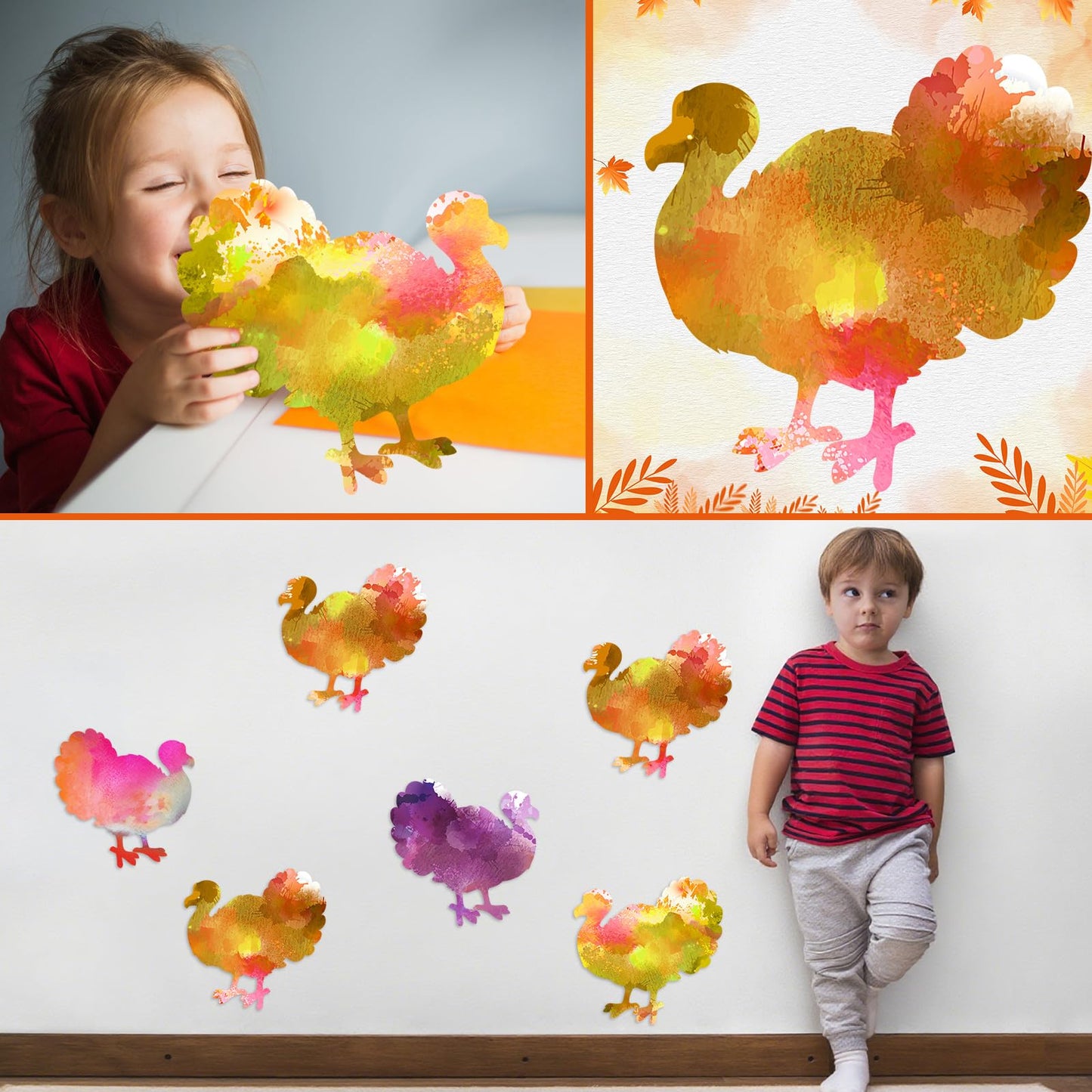 Gersoniel 100 Pcs Color Diffusing Paper Turkey Thanksgiving Color Diffusing Watercolor Crafts for Thanksgiving Arts and Crafts