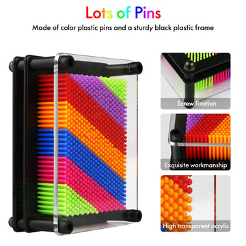 3D Pin Art Toy - Plastic Pin Board For Kids, 3D Pin Impression Sculpture Needle Toys, 3.75 X 5 Inches (Rainbow)