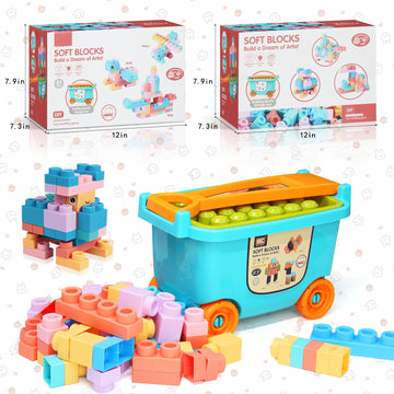 Large Particle Soft Building Block Toys With Storage Box With Pull Rods For Toddler Aged 18 Months To 6 Years Old.Preschool Toys