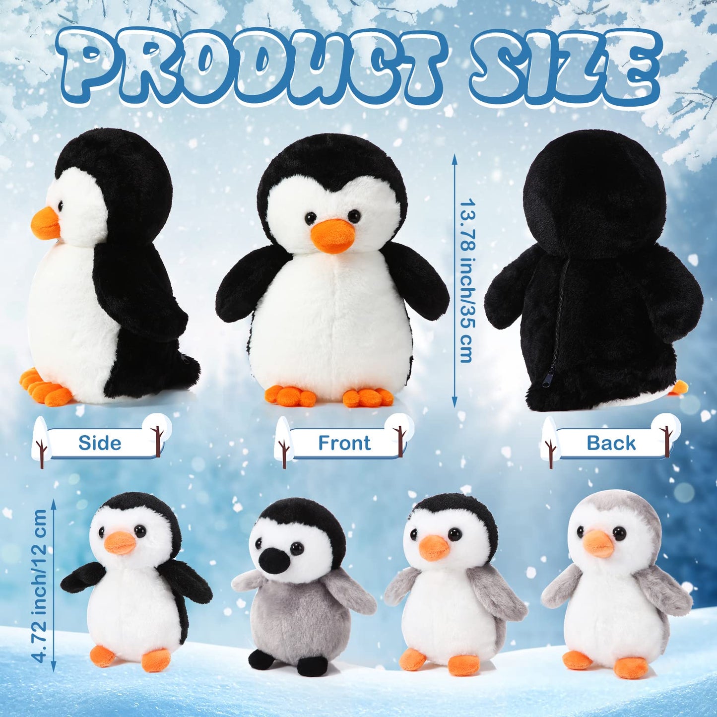 Harrycle 5 Pcs Penguin Plush Toy Set 14 Inch Mommy Penguin Stuffed Animal with 4 Cute Babies in Zippered Belly Soft Cuddly Plush