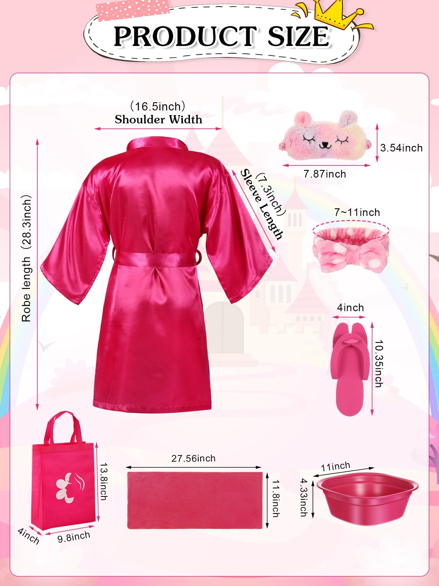 Suhine 6 Set Spa Party Supplies for Girls, Kids Satin Robes Nail Salon Kit Spa Kit Accessories for Birthday Party Favors (Rose R