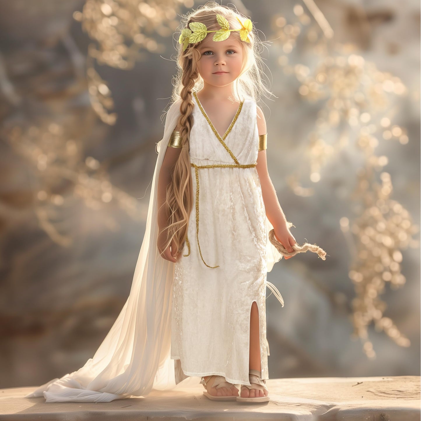 Uqje 6Pcs Kids Greek Toga Costume Set Halloween Cosplay Roman Goddess Grecian Outfit For Children White