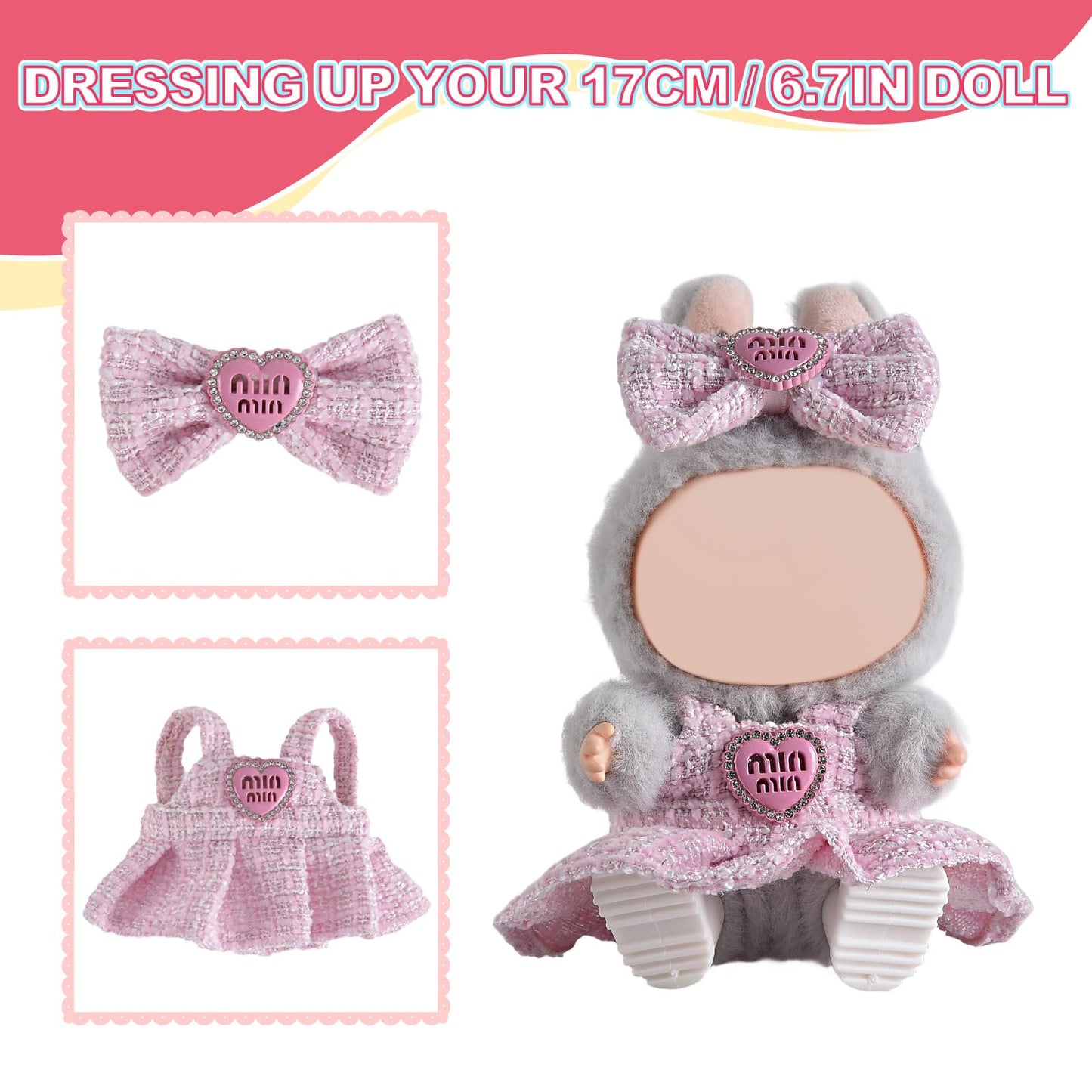 GDLSYLGHY Doll Clothes Set for LABUBU  Beautiful Outfits Suits Optimal for Your 5.9-6.7in Dolls Dressing Up  BubuDoll Clothing Accessories with Random Color Rain Boots(Pink Dress Suit with Bow)