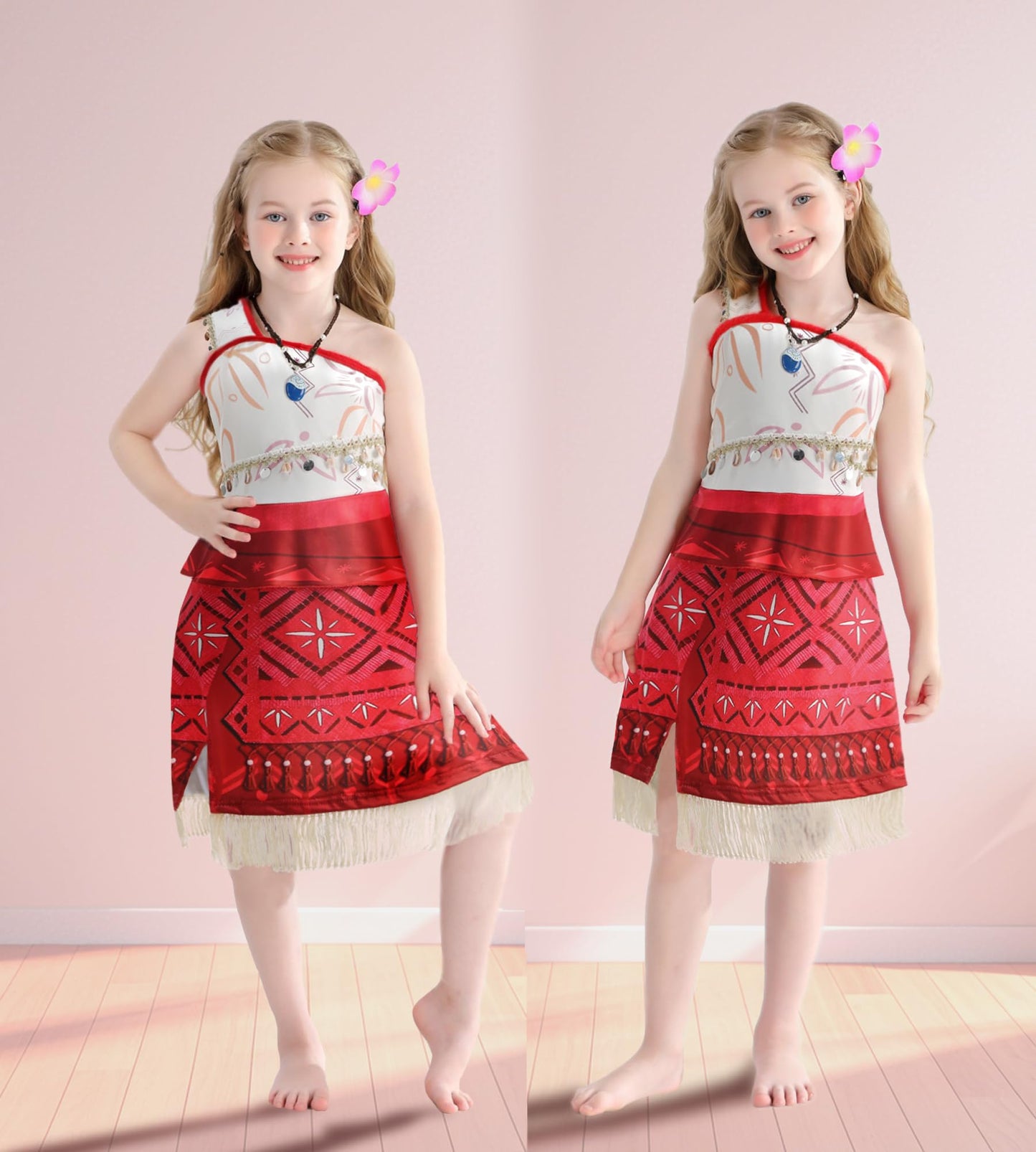 Bvthiynu Princess Dress for Girls Toddler Ocean Adventure Costume Birthday Party Cosplay Fancy Dress up, 3-4 Years Red