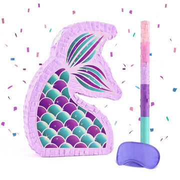 Wernnsai Mermaid Piñata - Mermaid Party Supplies Piñata Bundle With Blindfold And Bat For Girls Kids Ocean Theme Birthday Party Game Carnival Activity Decorations (16.7' X 12.2' X 3.1')