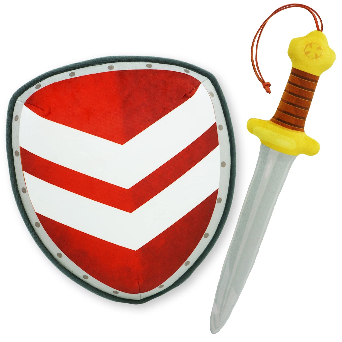 FancyOh! Little Knights decorative replica blade and Shield Playset - Safe Plush Soft Pretend Play  - Gifts for Toddlers Kids - Red