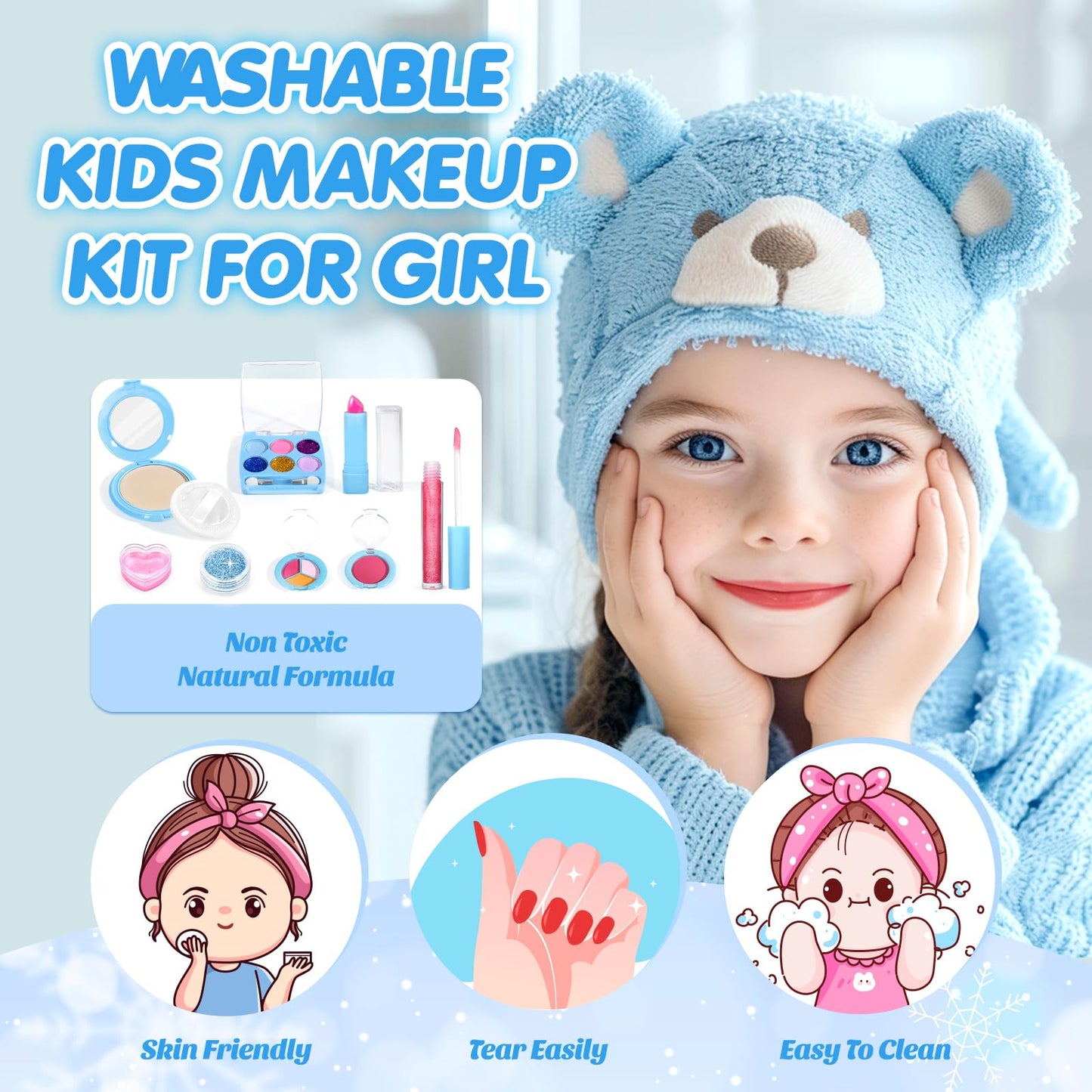 INNOCHEER Kids Makeup Kit for Girl Toys, Frozen Toys for Girls Makeup Kit, Washable Make Up for Kids Double Layer, Frozen Makeup