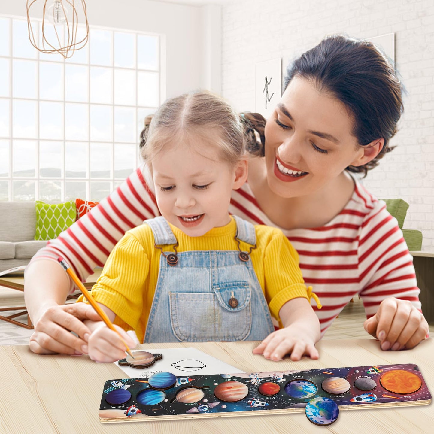 Zeoddler Solar System Toys For Kids 3-6, Wooden Space Puzzle For Kids, Planets For Kids, Preschool Learning Activities, Gift For Boys, Girls