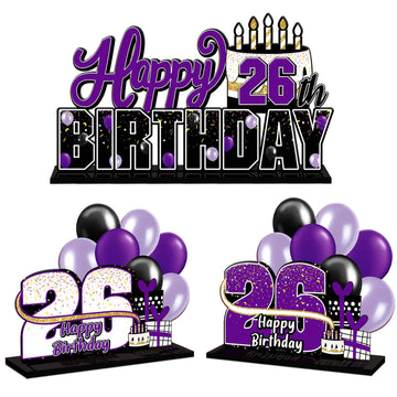 Lingteer Happy 26Th Birthday Purple Acrylic Table Topper Centerpieces Set - Cheers To 26 Years Old Birthday 26Th Bday Party Gift Decorations.